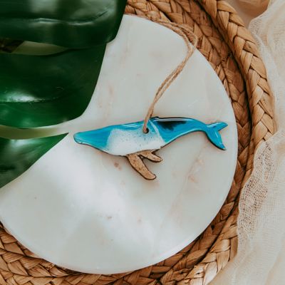 Humpback Whale Christmas Ornament, Handmade Coastal Beach Decor, Real Sand Art Gift for Whale Lovers