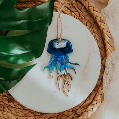 Jellyfish Christmas Ornament, Handmade Coastal Beach Decor, Real Sand Art Gift for Ocean Lovers