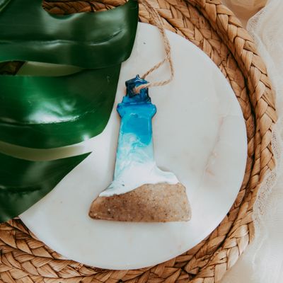 Lighthouse Christmas Ornament, Handmade Coastal Beach Decor, Real Sand Art Gift for Coastal Decor Fans
