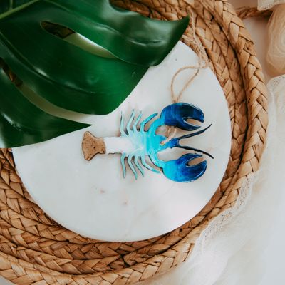 Lobster Christmas Ornament, Handmade Coastal Beach Decor, Real Sand Art Gift for Lobster Lovers