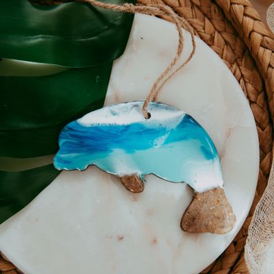 Manatee Christmas Ornament, Handmade Coastal Beach Decor, Real Sand Art Gift for Manatee Lovers