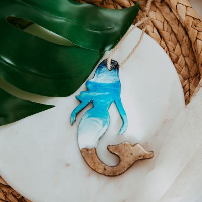 Mermaid Christmas Ornament, Handmade Coastal Beach Decor, Real Sand Art Gift for Mermaid Lovers