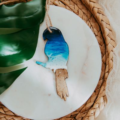 Parrot Christmas Ornament, Handmade Coastal Beach Decor, Real Sand Art Gift for Bird Lovers