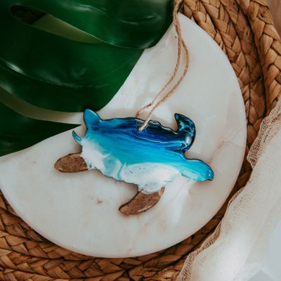Sea Turtle Christmas Ornament, Handmade Coastal Beach Decor, Real Sand Art Gift for Turtle Lovers