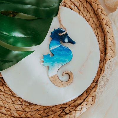 Seahorse Christmas Ornament, Handmade Coastal Beach Decor, Real Sand Art Gift for Beach Lovers
