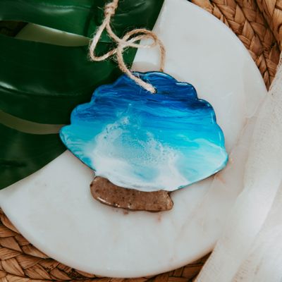 Shell Christmas Ornament, Handmade Coastal Beach Decor, Real Sand Art Gift for Shell Collectors