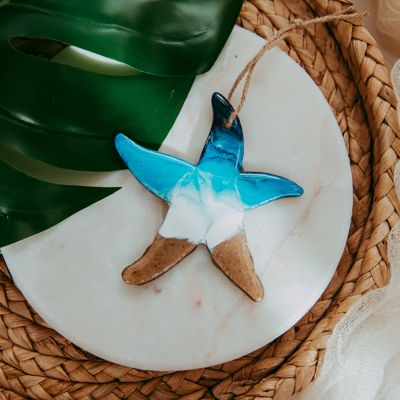 Starfish Christmas Ornament, Handmade Coastal Beach Decor, Real Sand Art Gift for Beach Lovers
