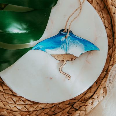 Sting Ray Christmas Ornament, Handmade Coastal Beach Decor, Real Sand Art Gift for Ocean Lovers
