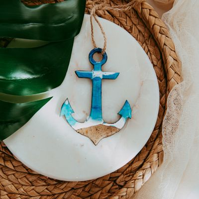 Anchor Christmas Ornament, Handmade Coastal Beach Decor, Real Sand Art Gift for Nautical Lovers