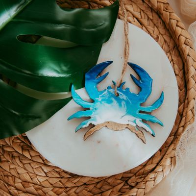 Crab Christmas Ornament, Handmade Coastal Beach Decor, Real Sand Art Gift for Crab Lovers