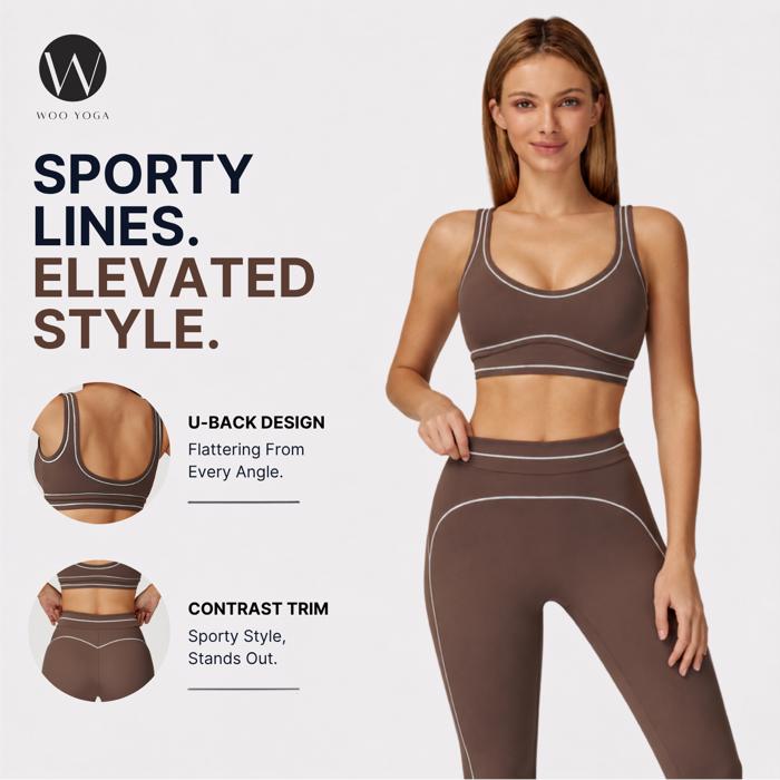WOO YOGA Open back Contrast Trim Activewear Set