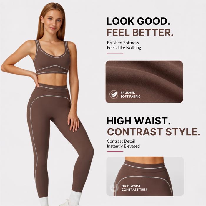 WOO YOGA Open back Contrast Trim Activewear Set