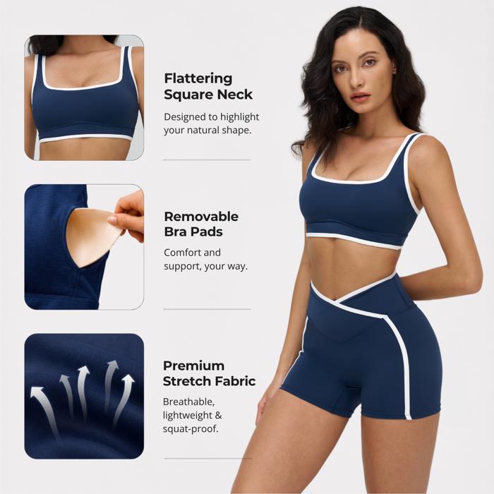 WOO YOGA Contrast Trim Workout Matching Set