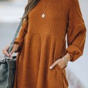 Medium Brown Empire Waist Ribbed Knit Dress