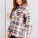 Large Pink Geometric Plaid Print Pocketed Shacket