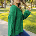 XL Green Bubblegum V-Neck Braided Knit Sweater