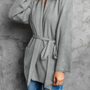 Large Gray Ribbed Pocketed Open Front Cardigan | 2 Colors |