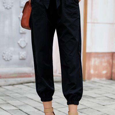 Black Belted Casual Pocketed Pants