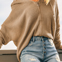 Small Zipper V-neck Dropped Sleeve Hooded Solid Sweater