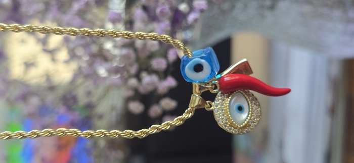  Evil Eye & Chili Pepper Pendant Necklace