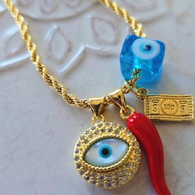  Evil Eye & Chili Pepper Pendant Necklace