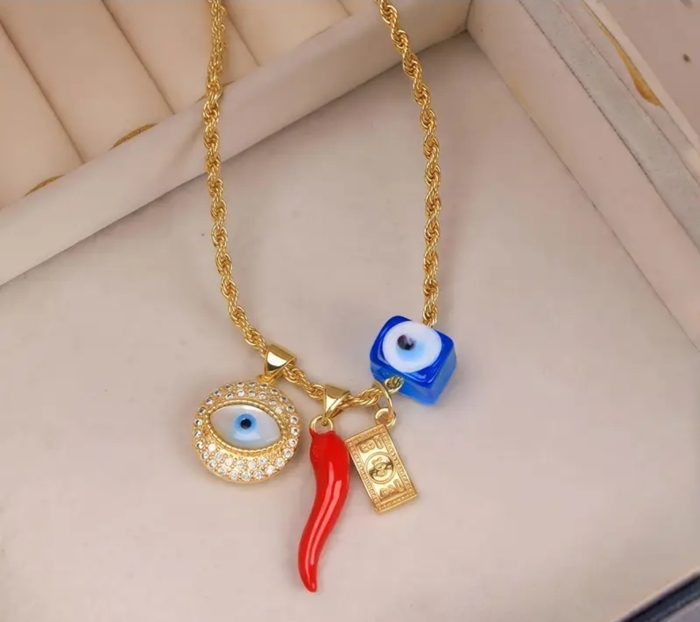  Evil Eye & Chili Pepper Pendant Necklace
