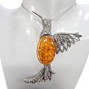  Cognac Amber Sterling Silver Hummingbird Handmade Pendant