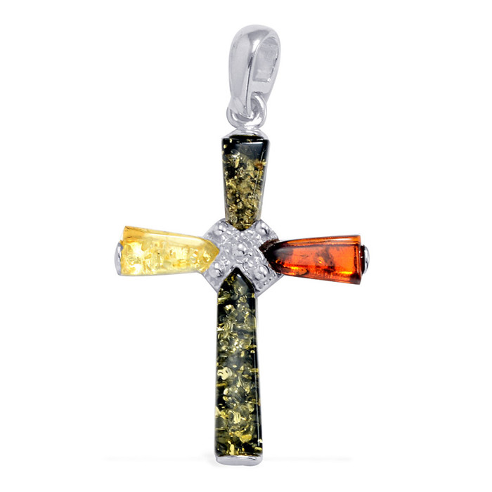 Multicolor Amber Cross Pendant - Gift Idea