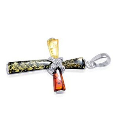 Multicolor Amber Cross Pendant - Gift Idea
