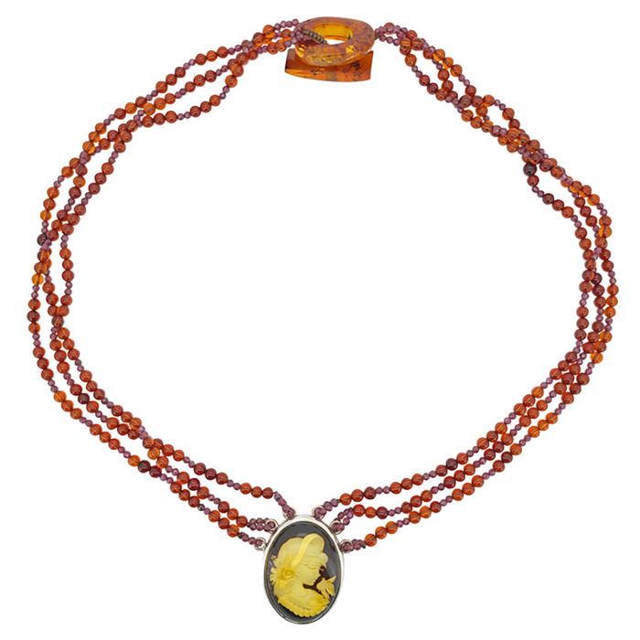 Amber  Garnet Lady Cameo Necklace 20