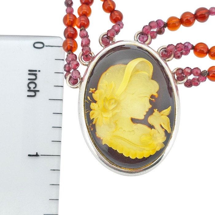 Amber  Garnet Lady Cameo Necklace 20