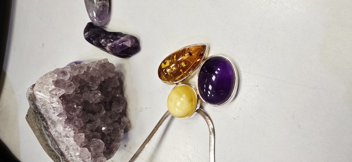 Amethyst, Amber and Citrine Silver Pendant