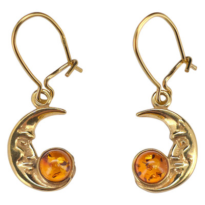 Amber Gold-Plated Sterling Silver Moon Earrings