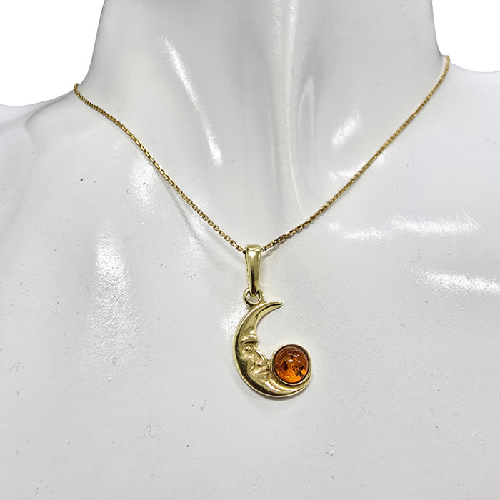 Amber Gold-Plated Sterling Silver Moon Pendant