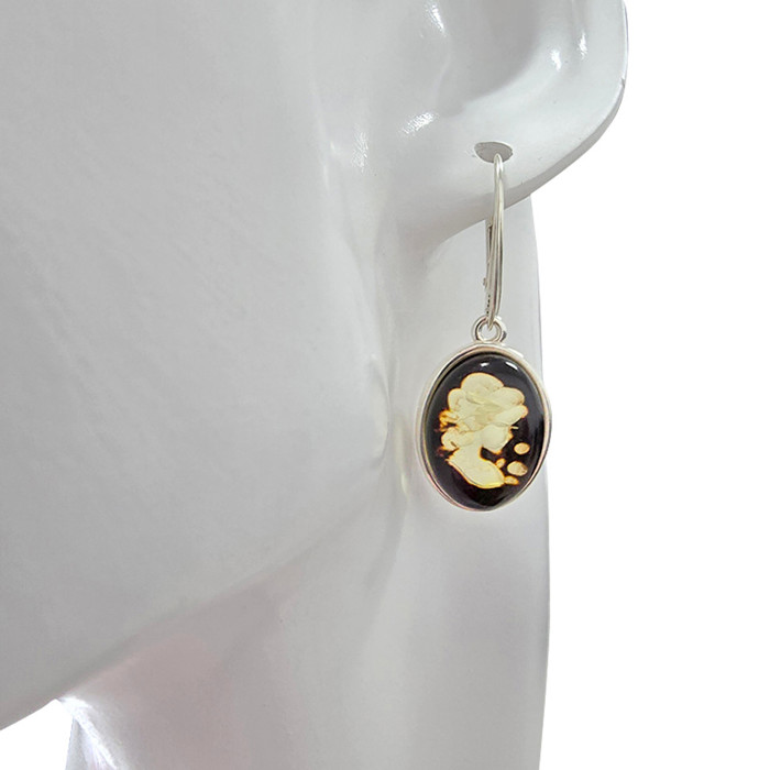 Lady Cameo Amber / Silver Dangle Earrings