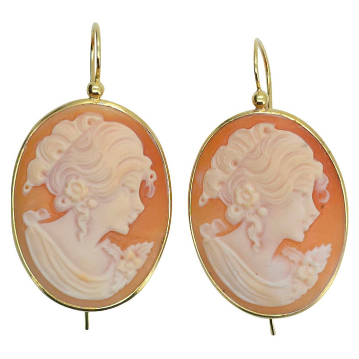 talian Shell Gold-Plated Silver Lady Cameo Earrings