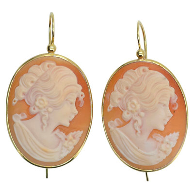 talian Shell Gold-Plated Silver Lady Cameo Earrings