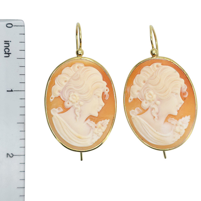talian Shell Gold-Plated Silver Lady Cameo Earrings