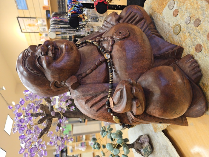 Chinese Maitreya Buddha Wood Carving Sculpture Laughing Buddha Statue for Happiness, Wealth & Good Fortune Home décor