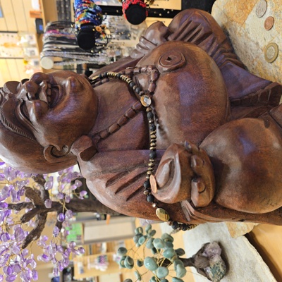 Chinese Maitreya Buddha Wood Carving Sculpture Laughing Buddha Statue for Happiness, Wealth & Good Fortune Home décor