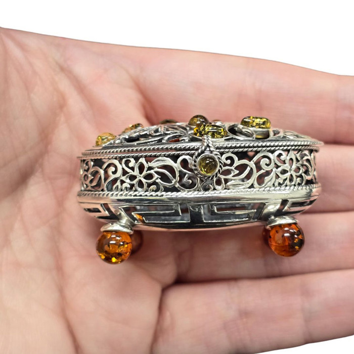 Multi Color Amber Silver Keepsake Box