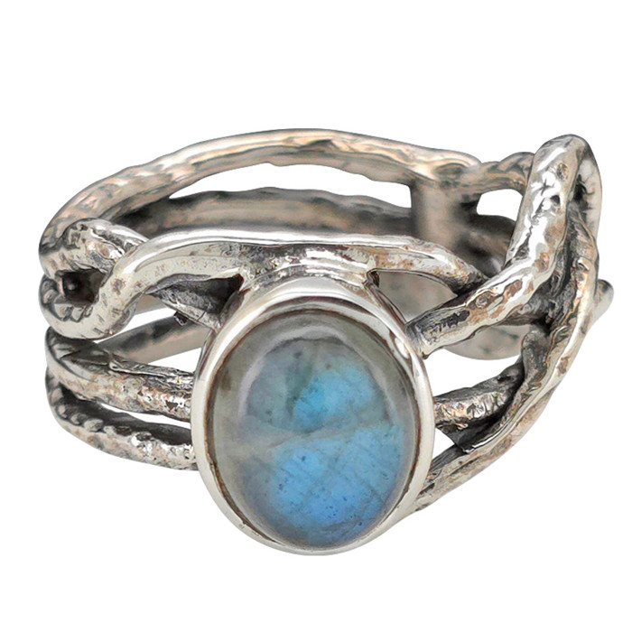 Labradorite Sterling Silver Textured Branches Ring