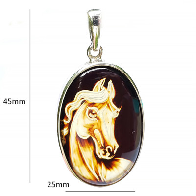 Hand Carved Horse Amber Pendant