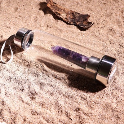 Amethyst Crystal Glass Water Bottle 