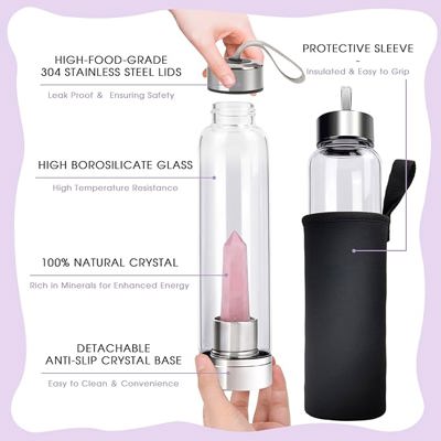Rose Quartz LOVE  Crystal Glass Water Bottle