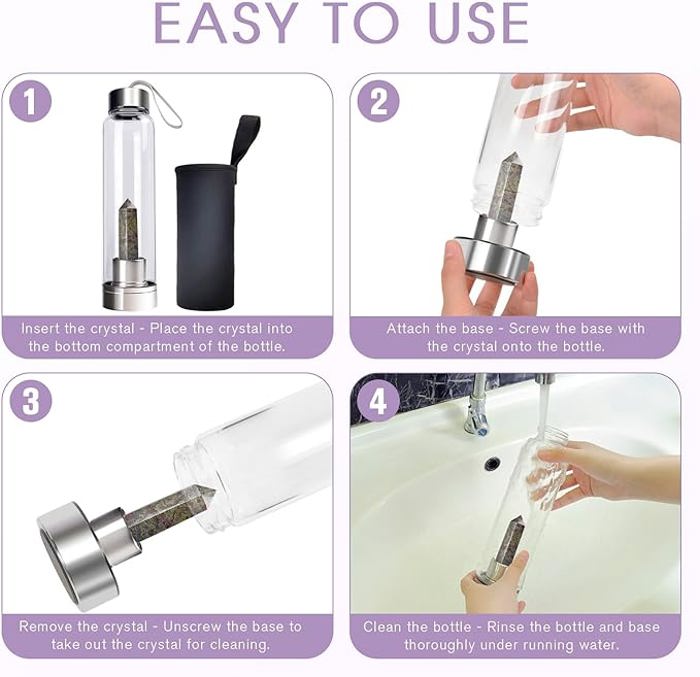 Clear Quartz Crystal Glass Water Bottle.